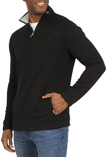 Chaps Men's Regular Fit Long Sleeve Midweight Quarter Zip Fleece Pullover Sweater, American Black, Large