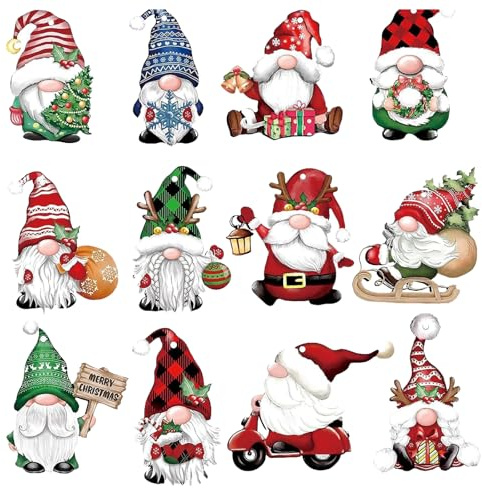 36 Piezas Colgantes Navideños, Adornos Enanos de Madera, Adornos para Árbol de Navidad con Múltiples Patrones, Decoración Navideña para Colgar