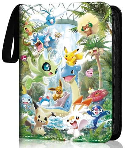 Card Binder for Pokemon 4 Pocket, Trading Card Binder Folder with Zip, 50 Pages 400 Pocket Capacity