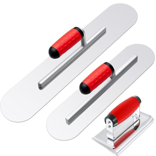 20 & 16 Concrete Finishing Trowel Set, Extra Large Stainless Steel Pool Trowels with 6 x 3 1/4 R Edger, Professional Tool for Smooth Concrete Finish, Patio, Driveway & DIY Projects