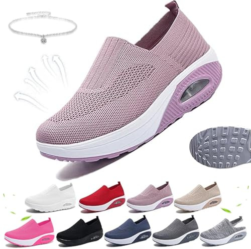 Scarpe da ginnastica ortopediche da donna, comode scarpe da ginnastica con base basculante e plateau, con cuscinetto d'aria, scarpe da passeggio con supporto per arco plantare, scarpe leggere con