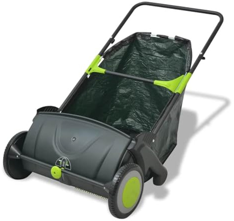 Mangloder Balayeuse à gazon 103 L manuelle mécanique pour jardin, terrasse, allée, trottoir, largeur de nettoyage de 55 cm, brosse à rouleau, bac de récupération, pour feuilles, saleté, sable, saleté