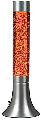 Lavalampe Aluminium Glas in Silber Orange Glitter Jugendzimmer 37,5 cm G9 inklusive Leuchtmittel Glitzer Tischleuchte Retro YVONNE