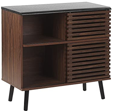 Beliani Aparador con Acabado de Madera Oscura 80 x 40 x 80 cm Mueble rústico con Puertas correderas Perth
