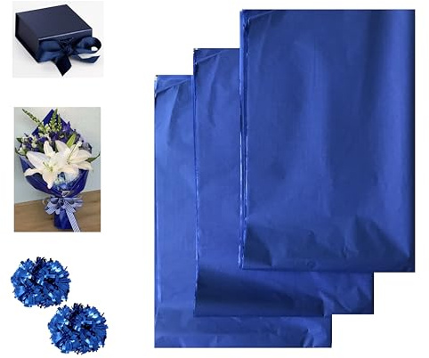 VEZODEK 30 Silkespappersark för Förpackning Blombukett Gåvor | Bröllopsfest Födelsedag Påsk Omslagspapper för Pyssel Konst Dekoration 50x75cm (Blå)