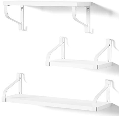 Love-KANKEI Rustic Shelves, Decorative Wall Shelf Set of 3, Floating Shelves for Bathroom, Bedroom, Living Room,Kitchen, Office and More, Pure White