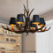 Vintage Pendelleuchte Esstischlamp American Ländliche Kronleuchter E14 Resin Geweihe Hängeleuchte Schwarzer Lampenschirm Hängelampe Retro Leuchte Bar Wohnzimmer Cafe Esszimmer Deckenlampe,6 heads