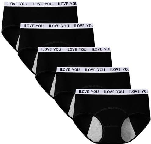 Anntry Mutandine per Periodo mestruale in Cotone da Ragazza per Adolescenti Confezione da 5 Pezzi Slip Intimo Protettivo a Prova di perdite da Donna (L, 5Nero)