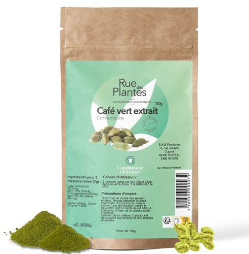 Café Vert Extrait 15% Acide Chlorogénique Poudre 100 g – Soutient le Métabolisme Naturel, Aide à la Gestion du Poids et à la Vitalité Quotidienne | Conditionnée en France, RUE DES PLANTES