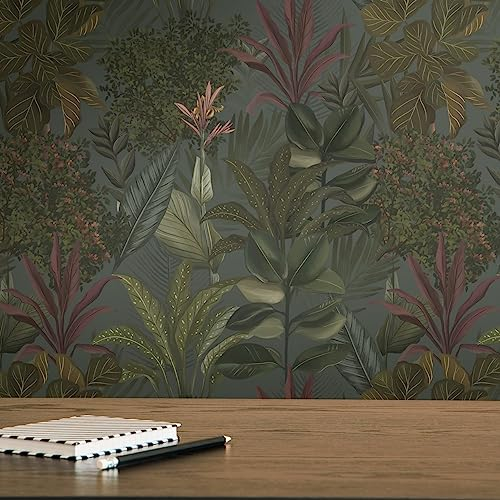 A.S. Création Vliestapete Dschungel Dunkelgrün Bordeaux - Tapete Wohnzimmer Schlafzimmer 394332 - Vliestapete Dschungel - 10,05 m x 0,53 m für 5,33m² - Made in Germany