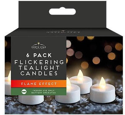 Gem Imports Flickering Effect White LED Tealights - Pack of 6