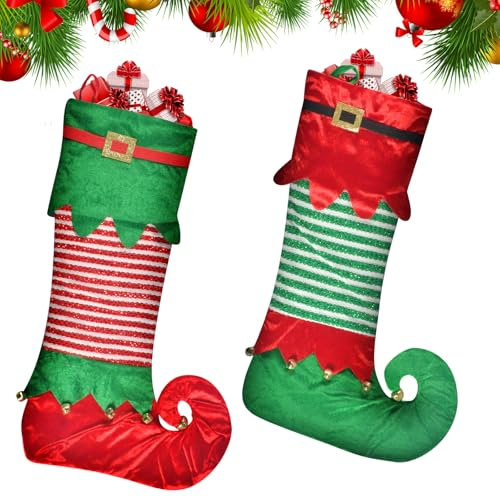 YCSYHQQX 56x30cm Elfen weihnachtsstrümpfe, Weihnachtssocken zum aufhängen, Weihnachtsstrumpf personalisiert, Nikolausstrümpfe 2er, nikolausstiefel zum befüllen XL