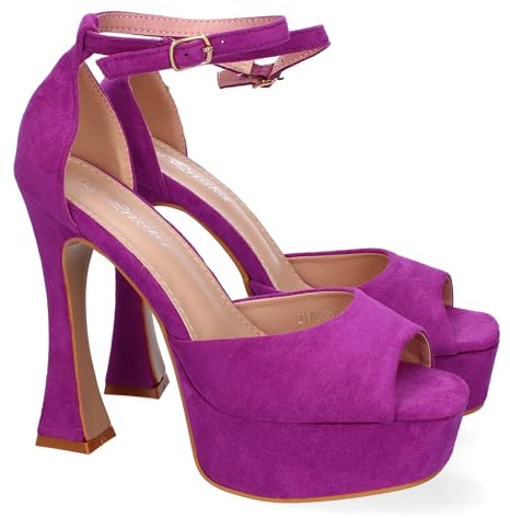 shoes&blues.es 88228 Sandalias con Tacon para Mujer, Comodos y Elegantes, Diseno Moderno, Cierre Ankle Strap de Hebilla, Ideales para Eventos. Lila Talla 38