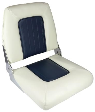 SAWESTO ALLPA Bootssitz Klappsitz Coach Premium | klappbarer Bootsstuhl/Vinyl wetterfest & wasserfest gepolsterter Steuerstuhl für Boote und Angler – Weiß Blau / 432 x 457 x 381 mm