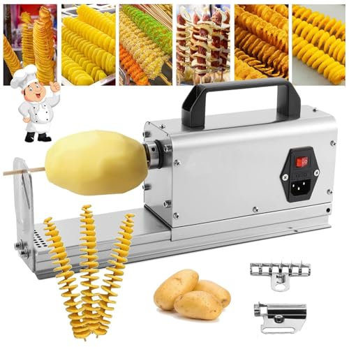 Affettatrice a spirale for patate, affettatrice for patate a spirale, 3 in 1 Affettatrice elettrica for patate Tornado, affettatrice a spirale for verdure in acciaio inossidabile più spessa con manico