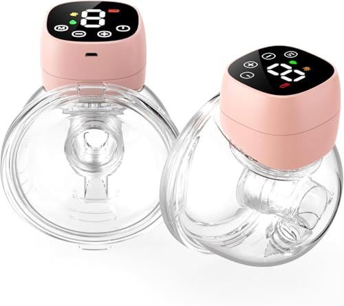 Wearable Electric Breast Pump, Ultra-Silent Operation with Long Battery Life, Rechargeable, Hands-Free Design, 9 Levels/3 Modes, BPA-Free (2Pack)（Pink）