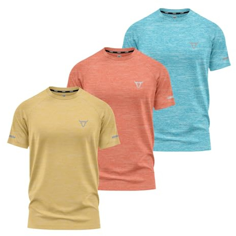 Pack of 3 Mens Short Sleeve T-Shirts Workout Athletic Fit Moisture Wicking Fast Drying Sports T-Shirts S-2XL