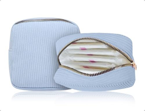 AOYEGIC Tamponförvaring med dragkedja, Tamponförvaring för resor i cord, Liten kosmetikväska för bindor, menstruationsskydd, flickor, damer (Blå, 14x12,5 cm)
