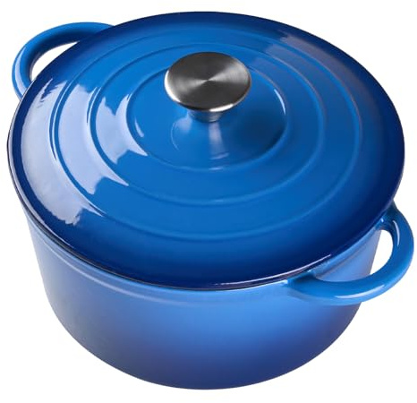 Warmiehomy Enamelled Cast Iron Pot with Lid,Blue 3L Non Stick Deep Dutch Oven for Bread Baking,Cast Iron Casserole Dish with Lids for Induction and Oven Safe,22cm