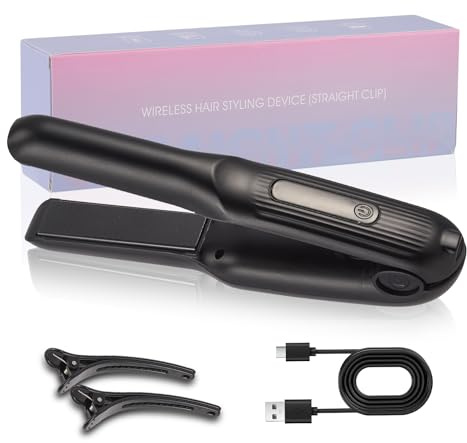 Cordless Straighteners, 2 in 1 Hair Straightener and Curler with 4 Temperature, Mini Hair Straighteners for Women, Portable Wireless Straightener Curling Iron, USB Rechargeable, Fast Heat Up