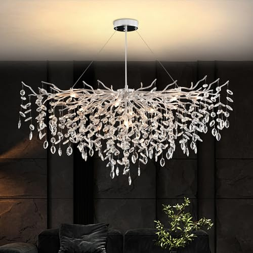 YZBEIMDAI Lámpara de Araña de Cristal de Lujo, Gotas de lluvia Lámpara de Araña Moderna de Cristal para Comedor, Dormitorio, Sala de Estar, Villa, bar