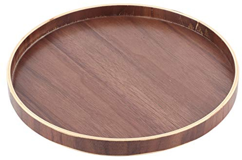 ZJchao Vassoio da Portata Rotondo in Legno per Cibo e Frutta in Casa, e Hotel (Disco color noce da 21 cm)