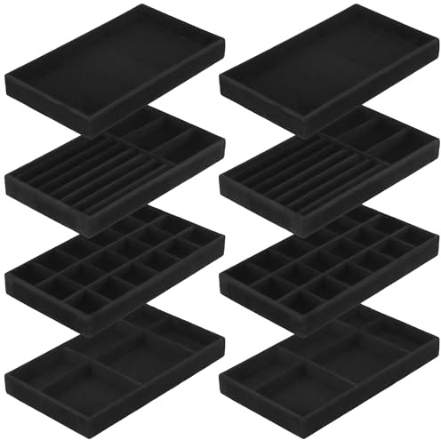 MUKSUET 8 Stück Schwarz Schmuckaufbewahrung Schublade, Stapelbar Schmucktablett Samt Schmuck Organizer Schublade, Schwarz Schmuckablage Aufbewahrung für Ohrringe Ringe Ketten