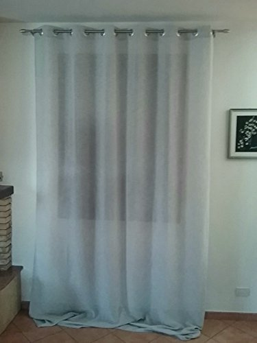 Cortina confeccionada con ojales, medida 200 x 295 cm, color gris claro, efecto lino