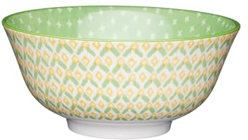 KitchenCraft Geometric-Patterned Ceramic Bowls, 15.5 cm (6) - Green / Yellow (Set of 4),AMZKCBOWL11SET4