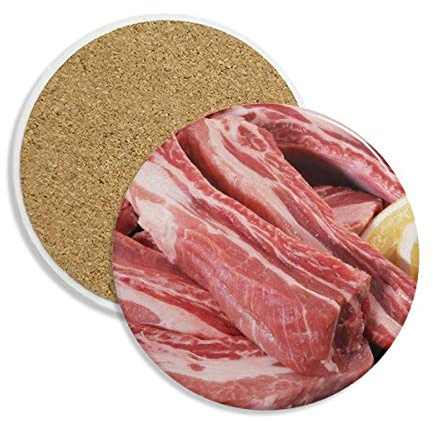Rib Chop Raw Meat Food Texture Ceramic Coaster Cup Mug Holder Absorbent Stone for Drinks 2pcs Gift
