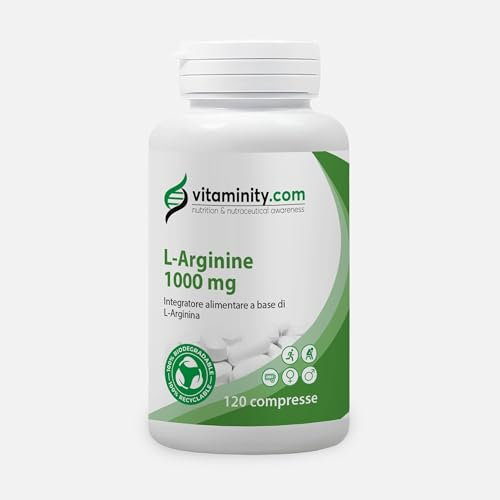 L-Arginine 1000mg, Integratore Alimentare per Migliorare la Performance Sportiva e il Recupero Post-Allenamento, a Base di Arginina - Formato da 120 Compresse