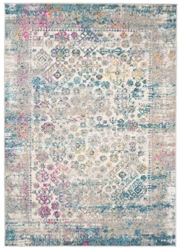 Carpeto Rugs Teppich Wohnzimmer Kurzflor Vintage Look Abstraktes Orientalisch Muster - Niedrigflor Teppich für Wohnzimmer, Schlafzimmer, Esszimmer - Versch. Größen Türkis Grau Bunt 180 x 260 cm