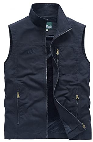 QCBH Gilet da uomo in cotone M-5XL Gilet allentato multitasche Gilet in cotone per esterni Gilet allentato di moda con tasche con cerniera Gilet senza maniche per esterni