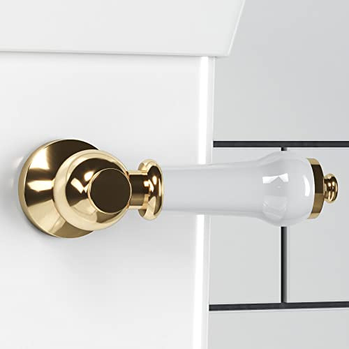 ENKI, Z24, Gold, Toilet Flush Handle, Traditional Lever Design, Cistern Toilet Handle Replacement, Solid Brass & White Ceramic, Easy to Install, Fixings Included, 1-Year Guarantee