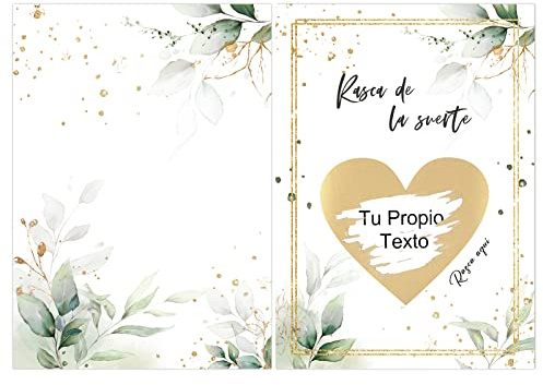 6*Tarjetas de Rascar + 6*Sobres Kraft + 6*Adhesivos Rasca Corazón Dorado, Tarjetas Felicitación de la Suerte, Regalo Personalizado Anuncio Embarazo Testigo Boda Mensaje Sorpresa (En Blanco)