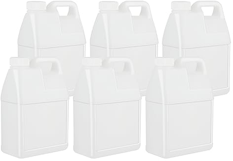BPFY 6 Pack 64 oz Clear Plastic Jugs with Lids, Water Jug Storage Containers with Ergonomic Handle, HDPE Containers for Water, Sauces, Beverage, Soaps, Liquids (0.5 Gallon)