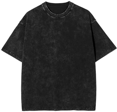 PADOLA Tee Shirt Homme Oversize T Shirt Coton Col Rond Tshirt Décontracté T-Shirts à Manches Courtes Vintage délavé T-Shirt Retro Grande Taille Basique Tee Shirt lot été Chemise Homme
