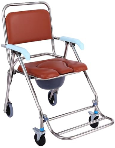 ZVALIEVYE Sedia da Toilette Comoda Pieghevole, Resistente e Compatta, Sedia da Toilette Comoda per Anziani Disabili, Funzionale, Robusta, Sedia a Rotelle con Ruote Antiscivolo, Facile da Installare, L
