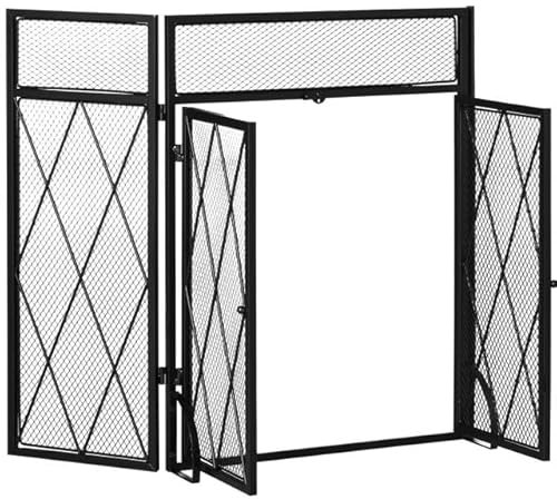 Grille pare-étincelles pour fournaise Pare-étincelles de cheminée pliable à 3 panneaux for combustion au bois avec portes doubles, protection anti-étincelles en acier robuste for la maison, 47,25 x 3