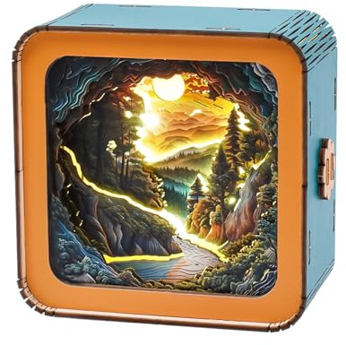 WOODBESTS 3D Puzzle Nightlight (Beautiful Forest) 3D Wooden Puzzles for Adults DIY Crafts for Adults Halloween/Christmas Decorations/Gifts for Family and Friends