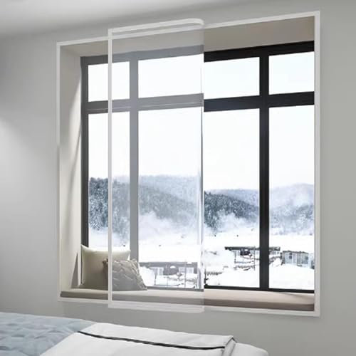 kit d'isolation de fenêtre d'hiver, Réutilisable Kits D'isolation de Fenêtre EVA Rideau Thermique Anti Froid film isolant pour Cuisine fenêtres (180x280cm)