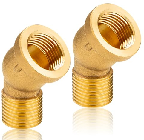 2 Stück Messing Bogen 45 Grad IG/AG 1/2, DN15 Gewindefitting Winkel 45°, 1/2 Zoll Innengewinde x Außengewinde Messing Rohrwinkel Bogen 45°, 1/2 messing sanitär anschlussstücke Winkel 45°