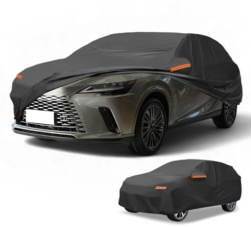 Partuto Housse De Voiture Étanche Toutes Saisons pour Lexus RX 1pc | Couleur Noir, Matériau 190T-PU, Dimensions 495x195x150cm, Extérieur, Anti-UV, Bandes Réfléchissantes, Fermeture Éclair