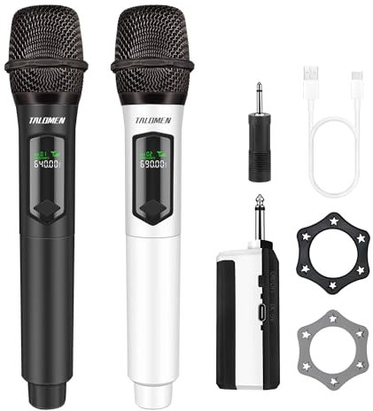 talomen,Micrófono Inalámbrico,2.4G Daul Microfonos Inalambricos Set con Receptor,Microfono Inalambrico Karaoke Profesional,Microfono Dinámico Recargable,160ft,para Karaoke,Boda,DJ,K60-2 Negro Blanco