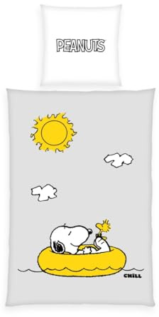 Herding Peanuts Linge de lit, Taie d’Oreiller env. 80x80 cm, Housse de Couette env. 135x200 cm, 100% Polyester/Microfibre, Gris