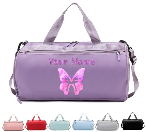 Borsone Personalizzato con Nome Ricamato, Borsa da Ginnastica per lo Sport, Tracolla da Campeggio per il Fine Settimana con Tasche Asciutte e Bagnate per gli Amanti della Danza