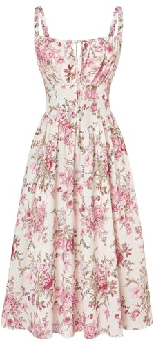 SCARLET DARKNESS Women Summer Dresses Casual Floral Beach Sundress A-Line Sleeveless Spaghetti Strap Victorian Milkmaid Corset Dress
