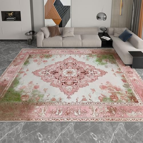 Tappeto Morbido Camera da Letto Retrò 80 x 150 cm - Runner Lavabile Corridoio Antiscivolo con Stampa Bellissimo Patchwork Persiano - Rosa per Bagno Cucina WC Balcone