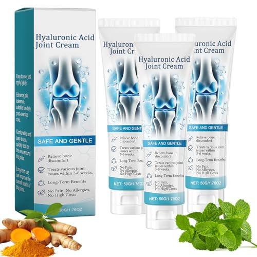 3pcs Hyaluronic Acid Joint Cream,Fast-Acting Joint Care Gel with Menthol Advanced Joint and Bone Care Cream,Soothing Body Massage Gel for Muscle/Back/Knee/Joint Relief, Non-Greasy Fast Absorption