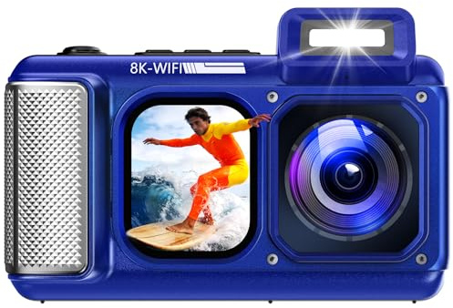 Maxmango V08 Pro 49FT Unterwasserkamera – 8K 90MP WiFi Touchscreen Unterwasserkamera Schnorcheln,2,8 Zoll Dual-Screen,Robust,Staubdicht, Stoßfest Wasserdichte Digitalkamera-64GB Karte&1800mAh Batterie